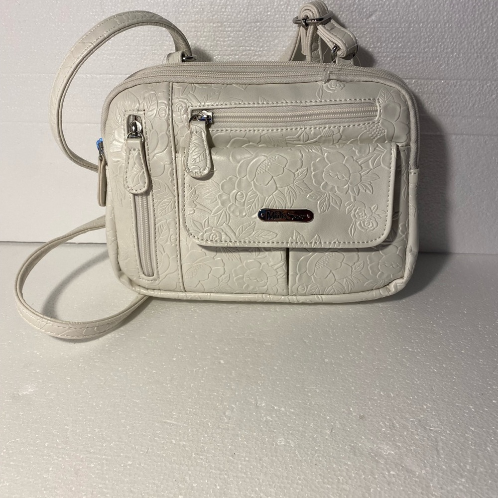 Elegant white Floral Embossed Crossbody Bag